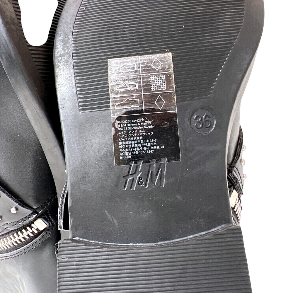 H&M Divided Black Studded Triple Buckle Ankle Boots Wm 5.5 EUR 36 EUC‎ Punk Moto - Picture 12 of 13